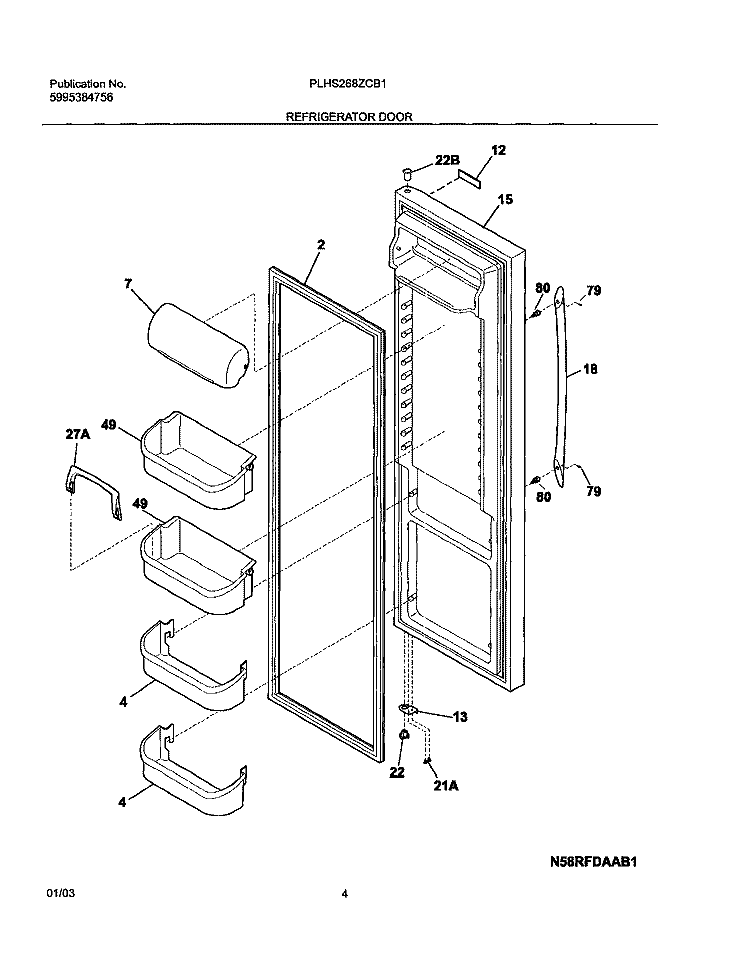 REFRIGERATOR DOOR Diagram and Parts List for PLHS268ZCB1  Frigidaire Refrigerator