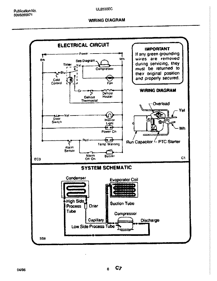 WIRING DIAGRAM Diagram and Parts List for UL2030ECW8  Electrolux Freezer