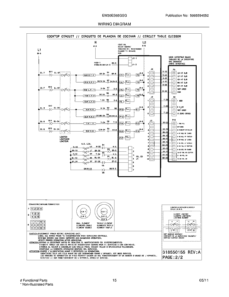 WIRING DIAGRAM Diagram and Parts List for EW30ES65GSG  Electrolux Range