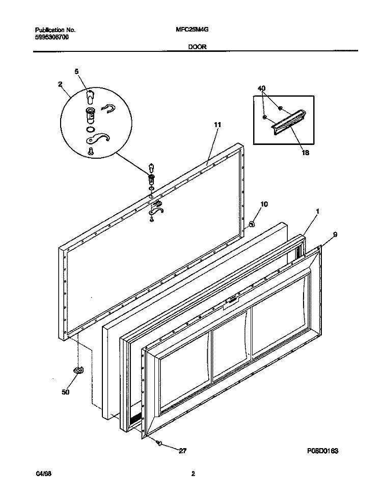 DOOR Diagram and Parts List for MFC25M4GW0  Frigidaire Freezer