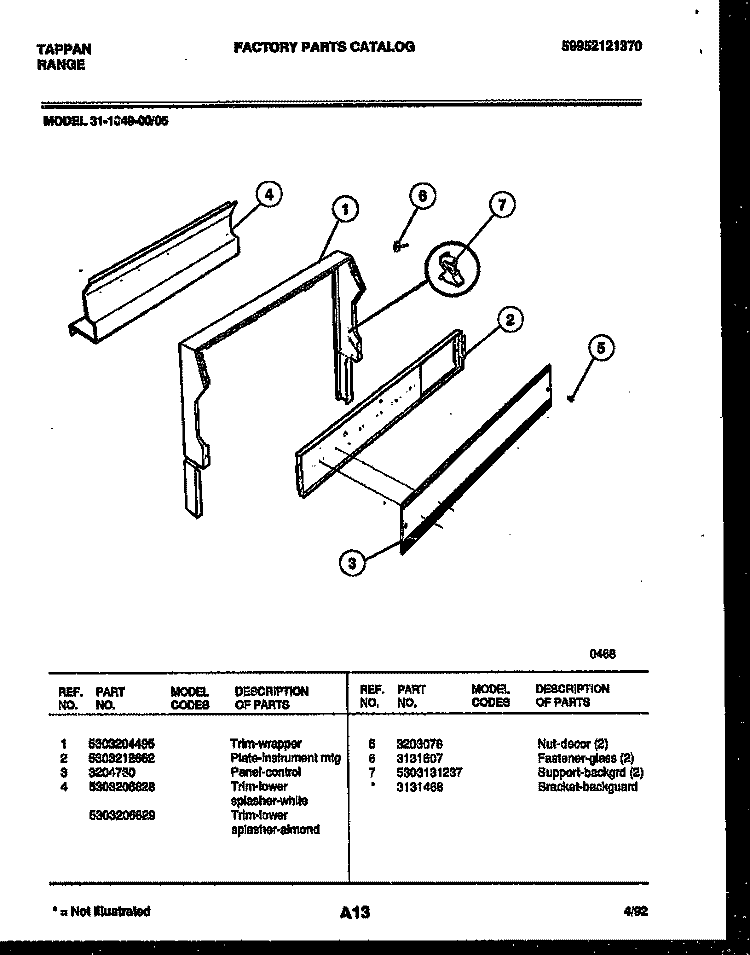 BACKGUARD Diagram and Parts List for 31-1049-23-05  Tappan Range