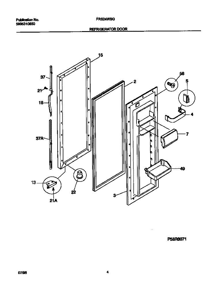 REFRIGERATOR DOOR Diagram and Parts List for FRS24WSGW0  Frigidaire Refrigerator