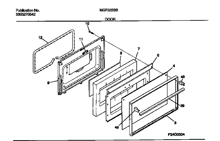 DOOR Diagram and Parts List for MGF322BBWC  Frigidaire Range