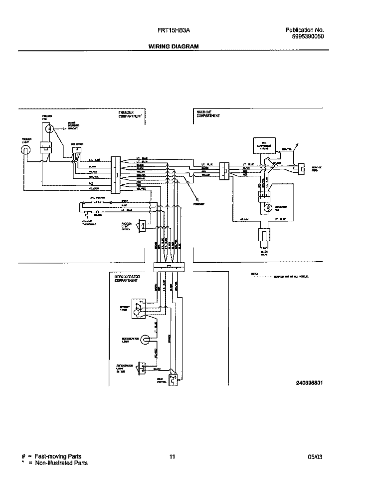 WIRING DIAGRAM Diagram and Parts List for FRT15HB3AZ4  Frigidaire Refrigerator