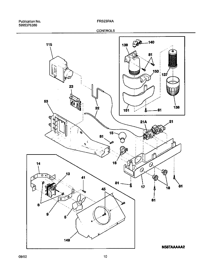 CONTROLS Diagram and Parts List for FRS23R4AW8  Frigidaire Refrigerator