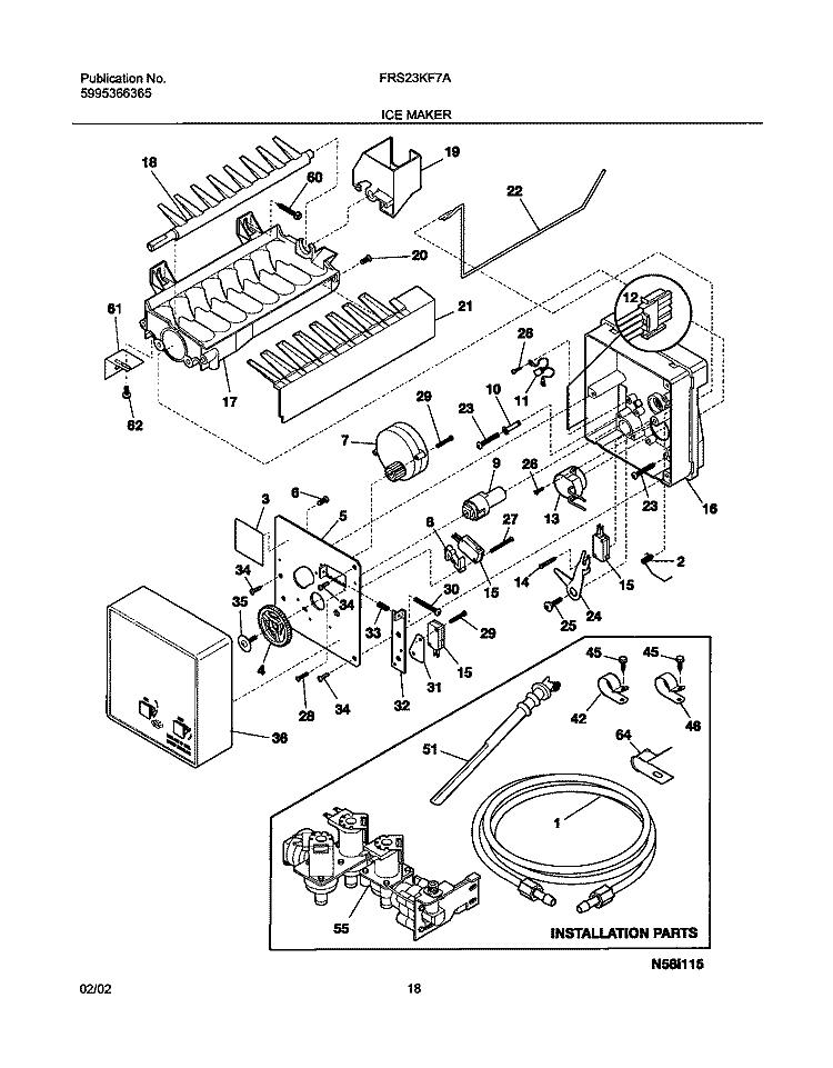 ICE MAKER Diagram and Parts List for FRS23KF7AB3  Frigidaire Refrigerator