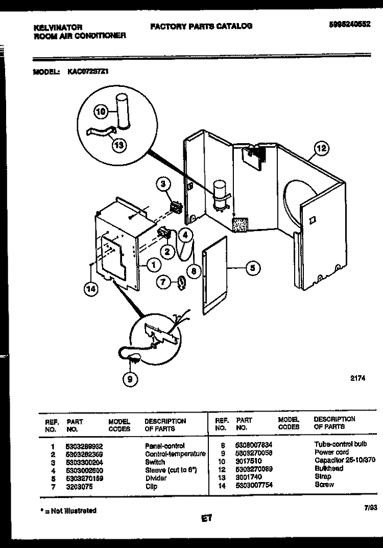 ELECTRICAL PARTS Diagram and Parts List for KAC072S7Z1  Kelvinator Air Conditioner