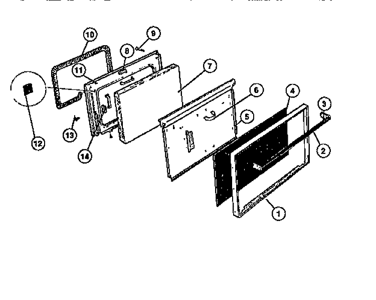 DOOR Diagram and Parts List for G32BNL1  Frigidaire Range