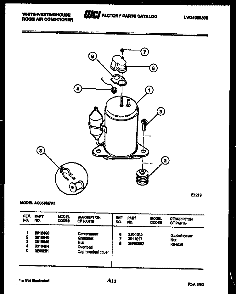 COMPRESSOR PARTS Diagram and Parts List for AC053M7A1  Frigidaire Air Conditioner