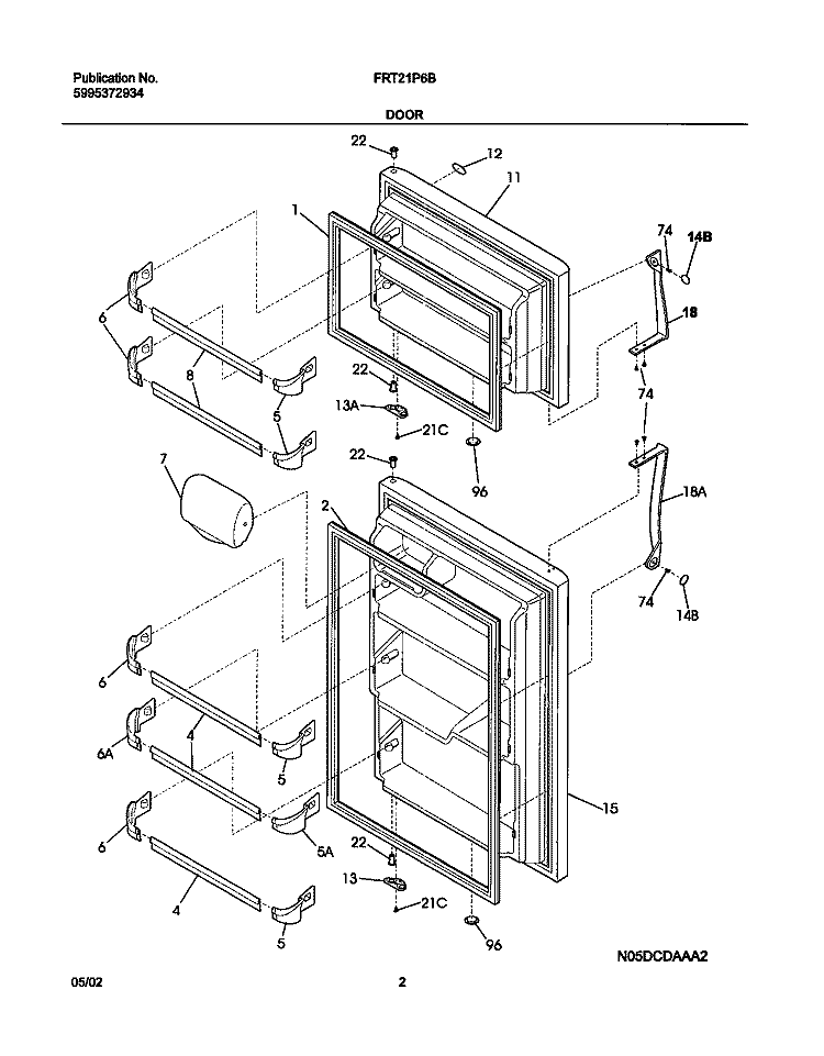 DOORS Diagram and Parts List for FRT21P6BSB2  Frigidaire Refrigerator