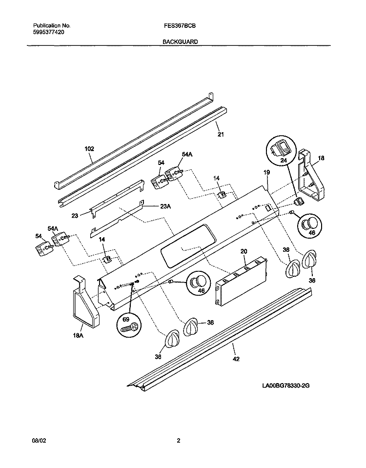 BACKGUARD Diagram and Parts List for FES367BCB  Frigidaire Range