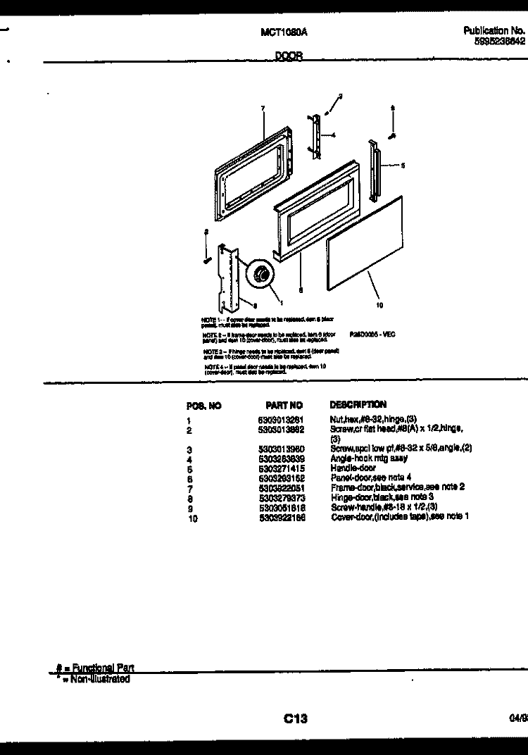 DOOR PARTS Diagram and Parts List for MCT1080A2  Frigidaire Microwave