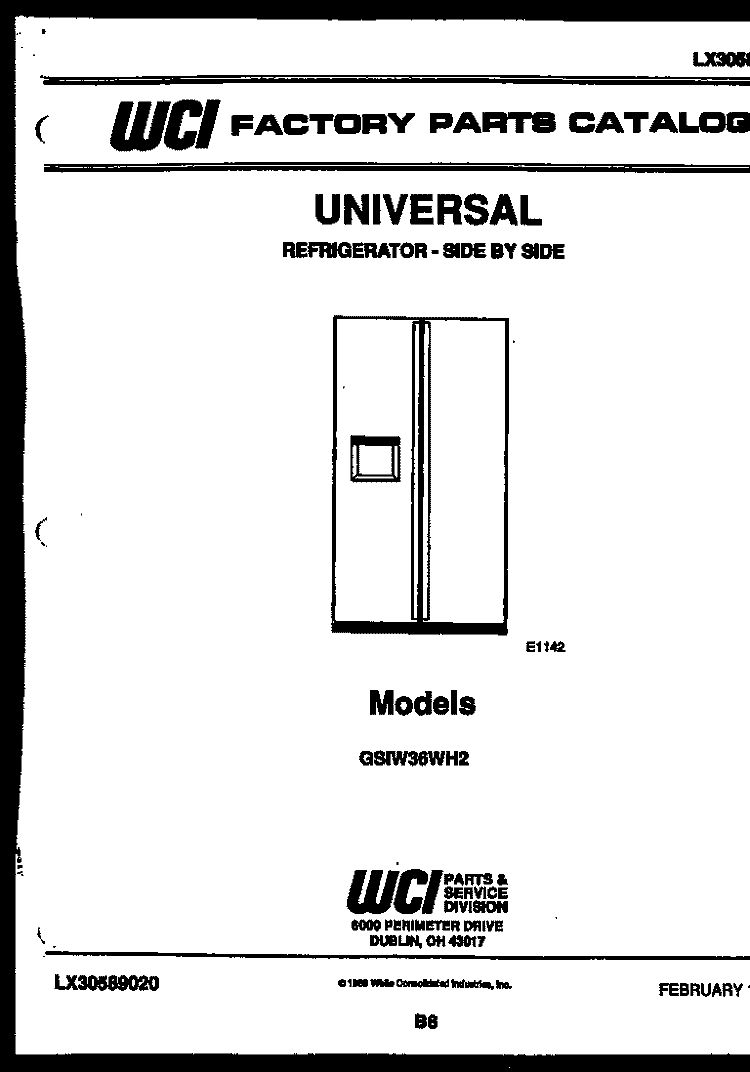 COVER Diagram and Parts List for GSIW36AH2  Frigidaire Refrigerator