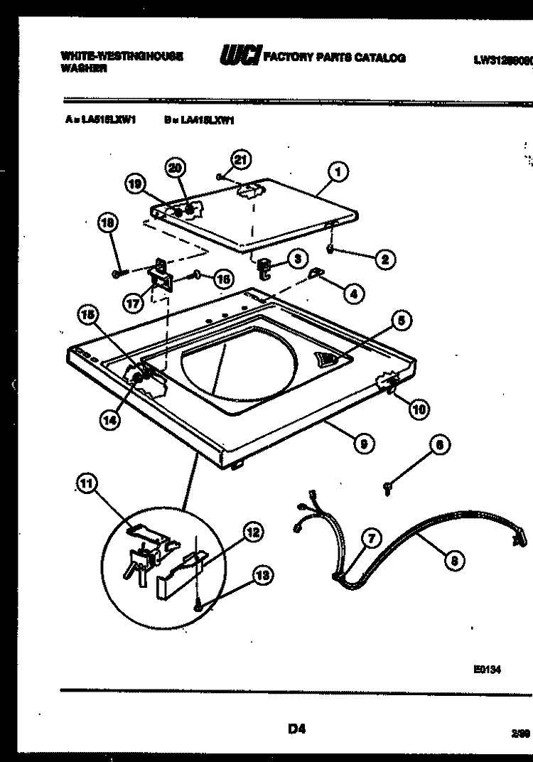 TOP PARTS Diagram and Parts List for LA415LXD1  Frigidaire Washer