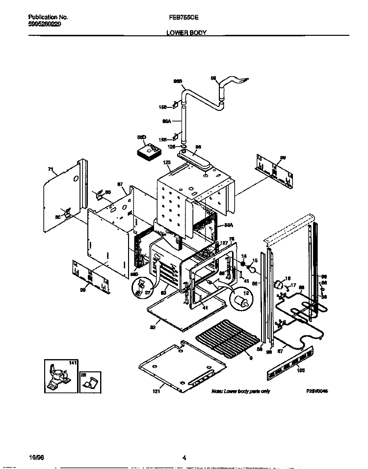 LOWER BODY Diagram and Parts List for FEB755CESB  Frigidaire Wall Oven