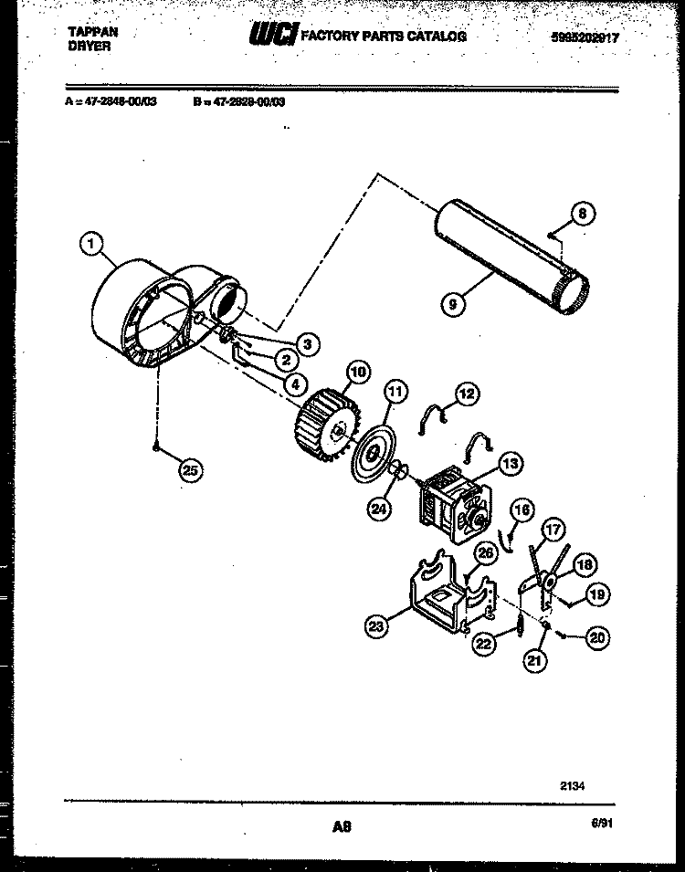 BLOWER AND DRIVE PARTS Diagram and Parts List for 47-2828-23-03  Tappan Dryer