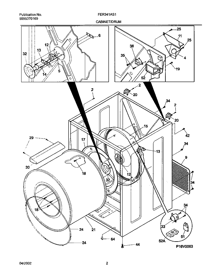 DRY CAB, HEATER Diagram and Parts List for FER341AS1  Frigidaire Dryer