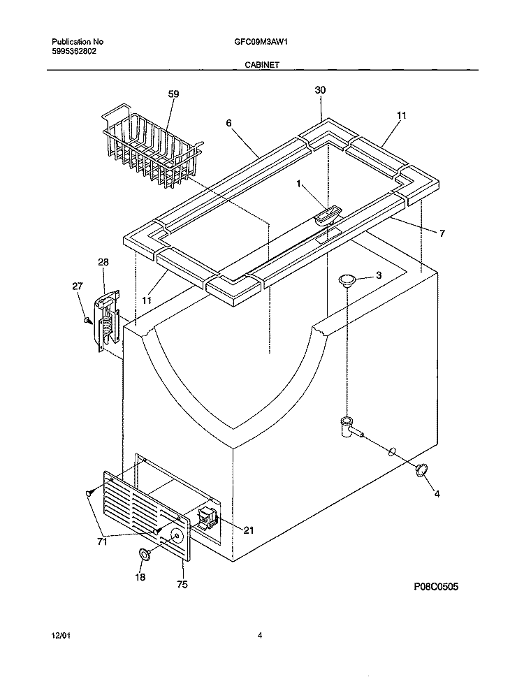 CABINET Diagram and Parts List for GFC09M3AW1  Gibson Freezer