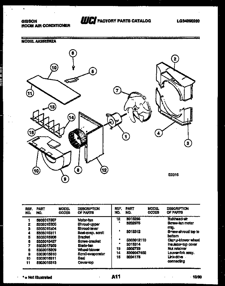 AIR HANDLING PARTS Diagram and Parts List for AK25E5RZA  Gibson Air Conditioner