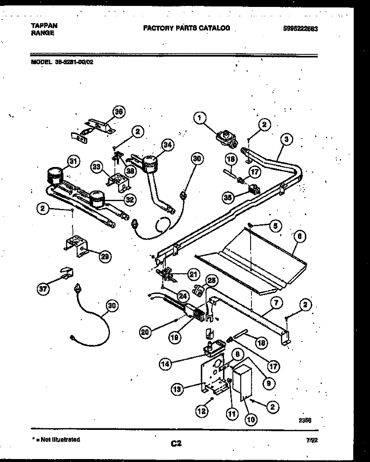 BURNER, MANIFOLD AND GAS CONTROL Diagram and Parts List for 36-3281-00-02  Tappan Range