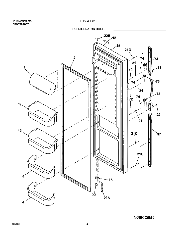 REFRIGERATOR DOOR Diagram and Parts List for FRS23BH6CQ0  Frigidaire Refrigerator