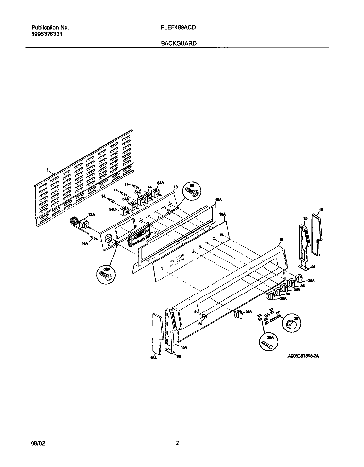 BACKGUARD Diagram and Parts List for PLEF489ACD  Frigidaire Range