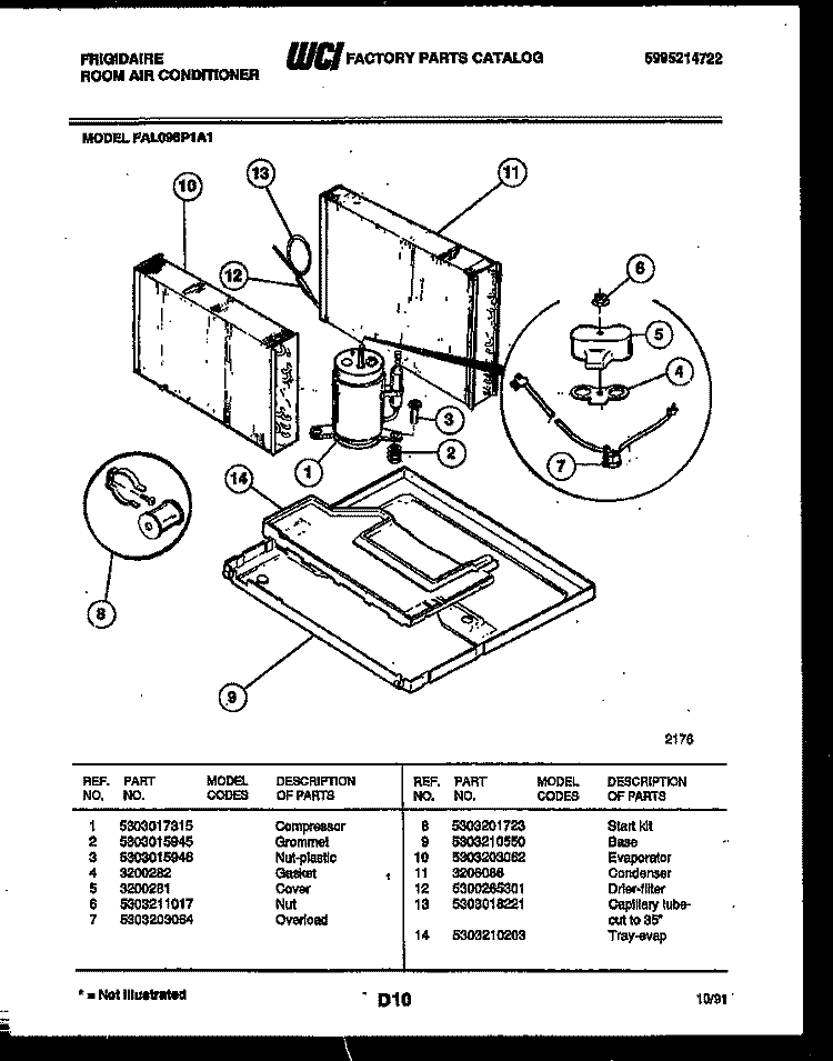 SYSTEM PARTS Diagram and Parts List for FAL096P1A1  Frigidaire Air Conditioner