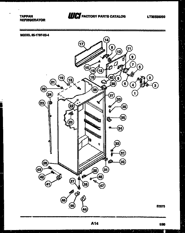 CABINET PARTS Diagram and Parts List for 95-1787-00-04  Tappan Refrigerator