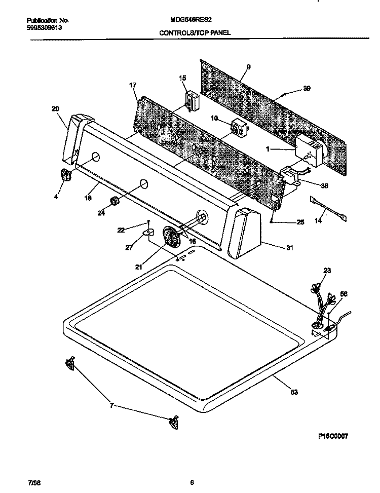 CONTROLS / TOP PANEL Diagram and Parts List for MDG546RES2  Frigidaire Dryer