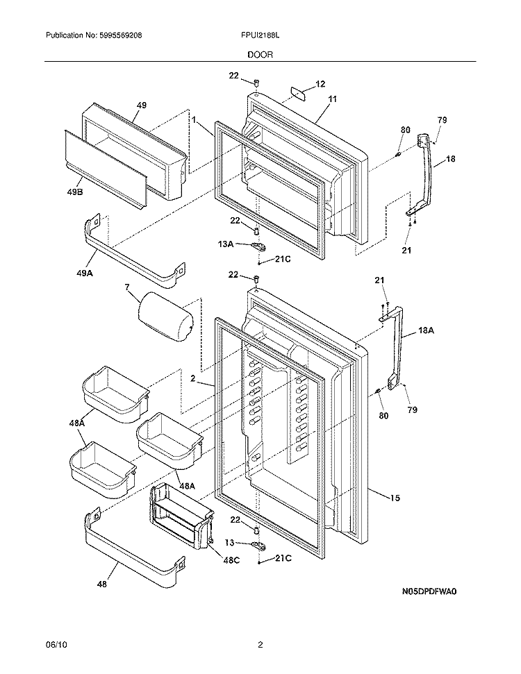 DOOR Diagram and Parts List for FPUI2188LF0  Frigidaire Refrigerator