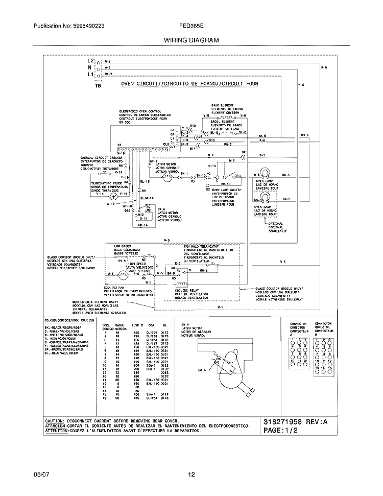 WIRING DIAGRAM Diagram and Parts List for FED365EBD  Frigidaire Range