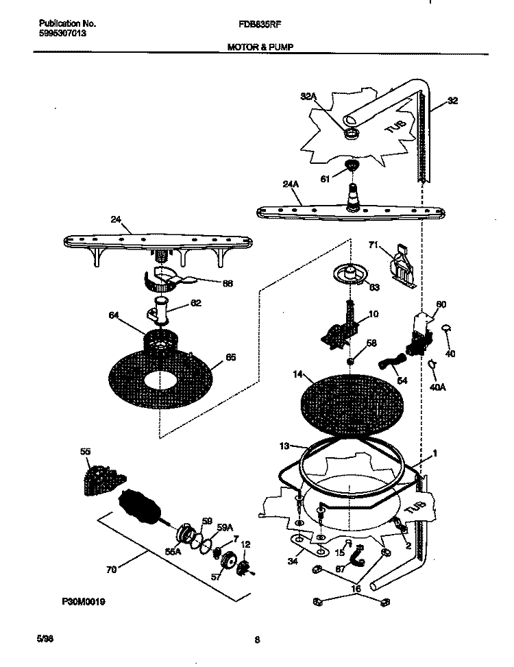 MOTOR AND PUMP Diagram and Parts List for FDB835RFB0  Frigidaire Dishwasher