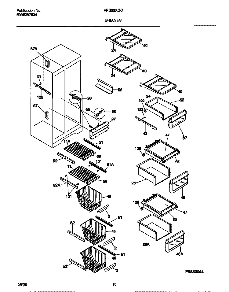 SHELVES Diagram and Parts List for FRS22XGCD3  Frigidaire Refrigerator