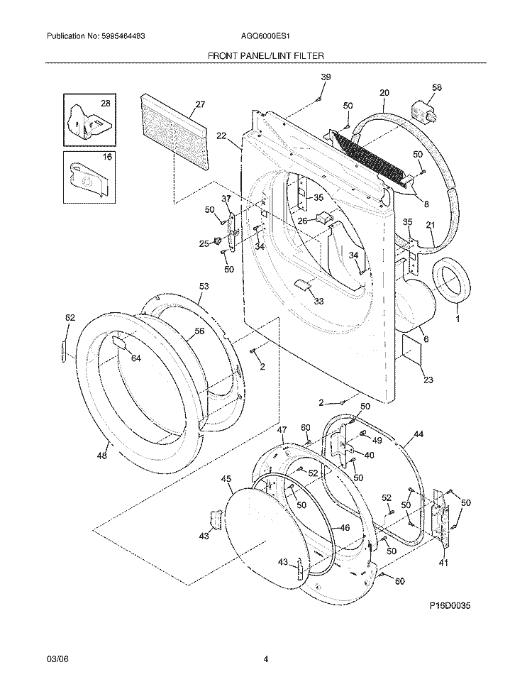 FRONT PANEL / LINT FILTER Diagram and Parts List for AGQ6000ES1  Frigidaire Dryer