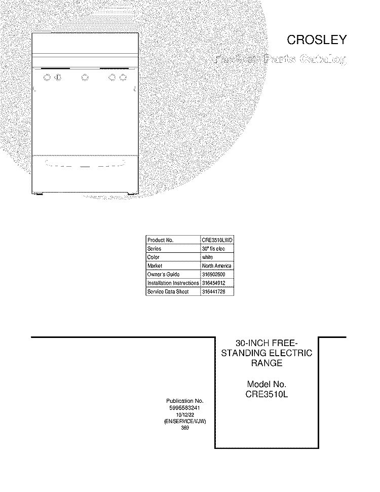 COVER Diagram and Parts List for CRE3510LWD  Crosley Range