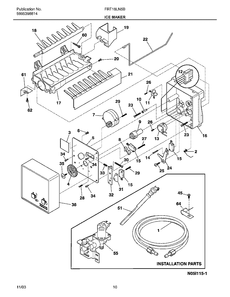 ICE MAKER Diagram and Parts List for FRT18LN5BQ3  Frigidaire Refrigerator