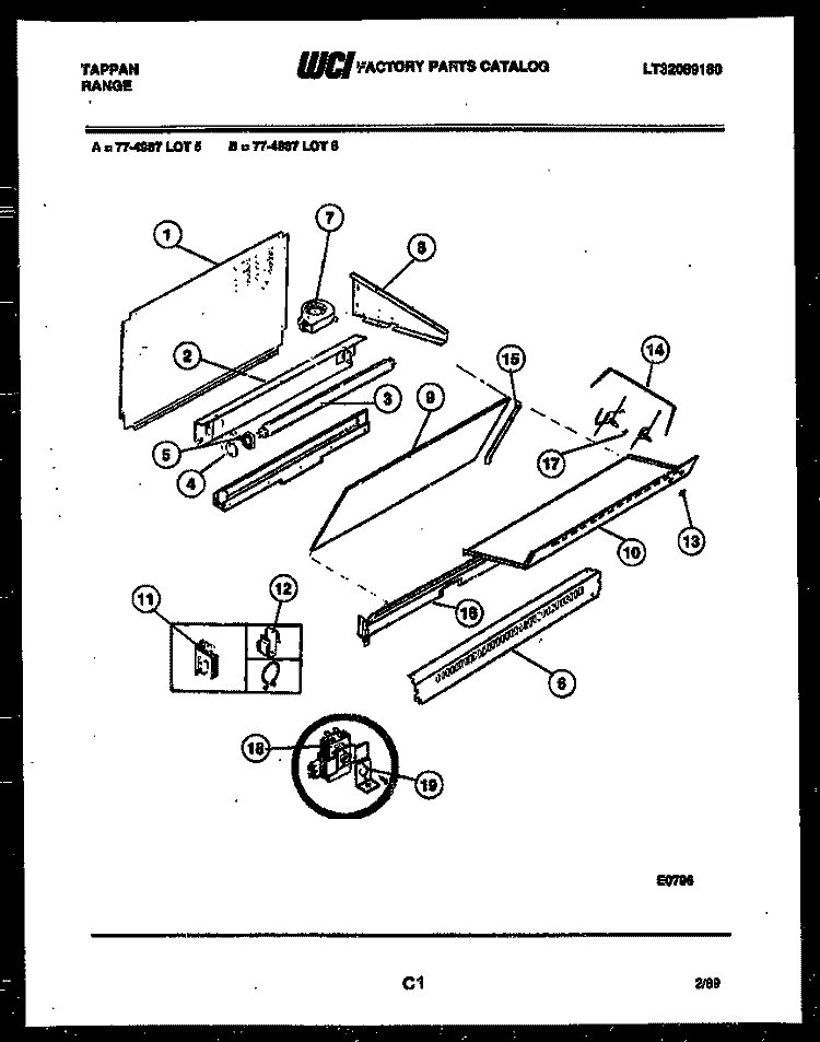 SPLASHER CONTROL Diagram and Parts List for 77-4987-00-05  Tappan Microwave Oven Combo