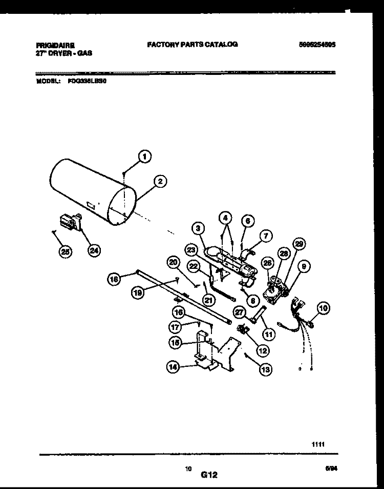 BURNER, IGNITER AND VALVE Diagram and Parts List for FDG336LBS0  Frigidaire Dryer