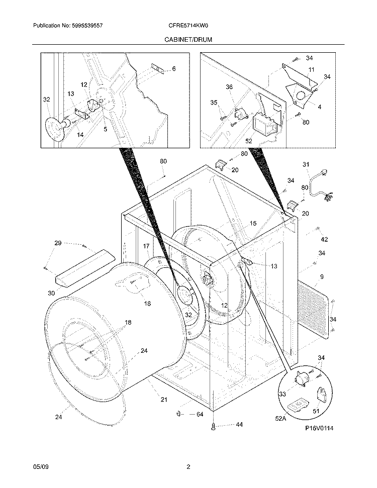 CABINET/DRUM Diagram and Parts List for CFRE5714KW0  Frigidaire Dryer
