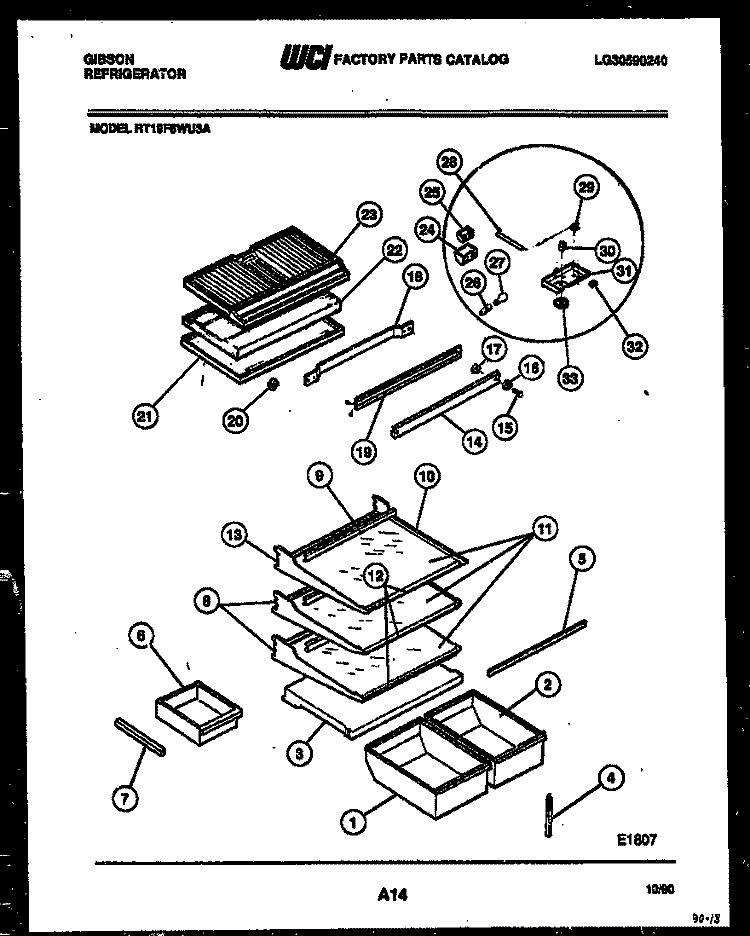 SHELVES AND SUPPORTS Diagram and Parts List for RT19F6WU3A  Gibson Refrigerator