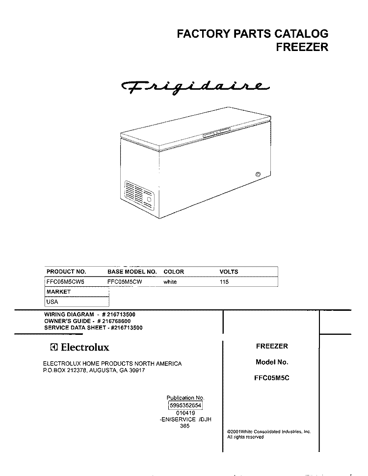 COVER Diagram and Parts List for FFC05M5CW5  Frigidaire Freezer