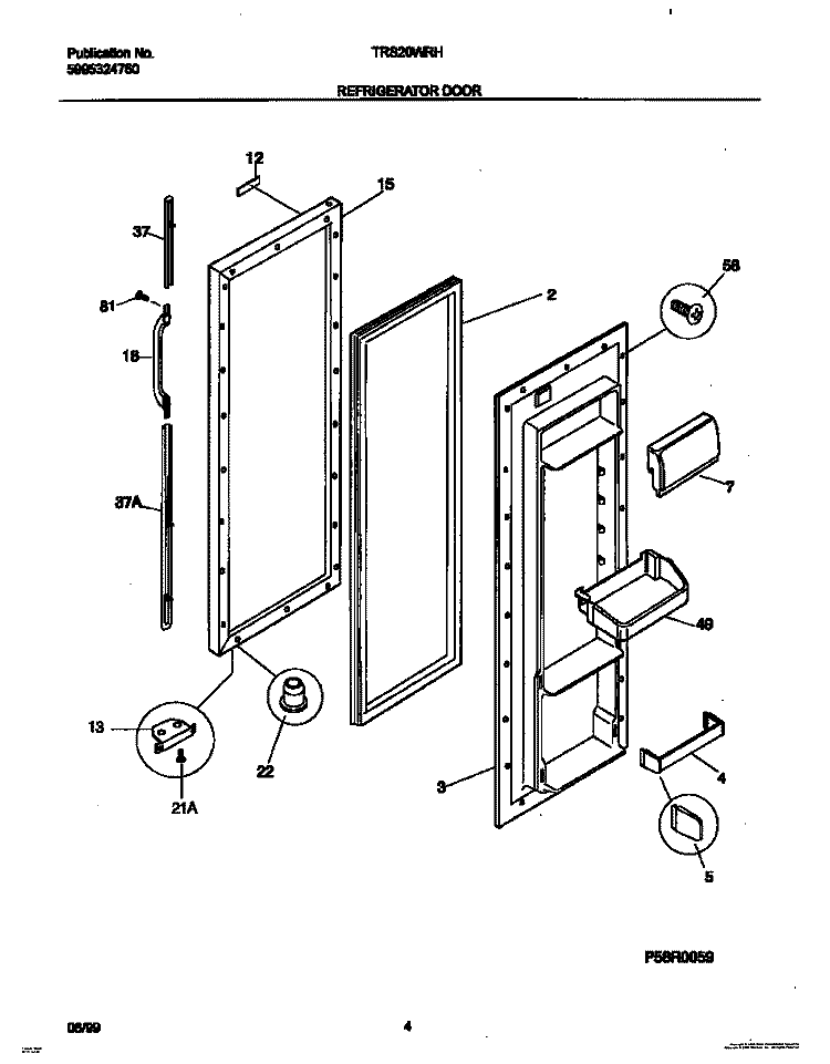 REFRIGERATOR DOOR Diagram and Parts List for TRS20WRHW0  Tappan Refrigerator