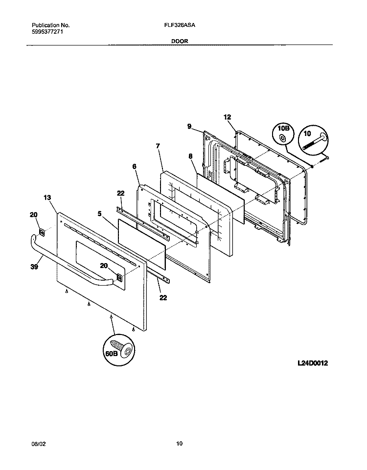 DOOR Diagram and Parts List for FLF326ASA  Frigidaire Range