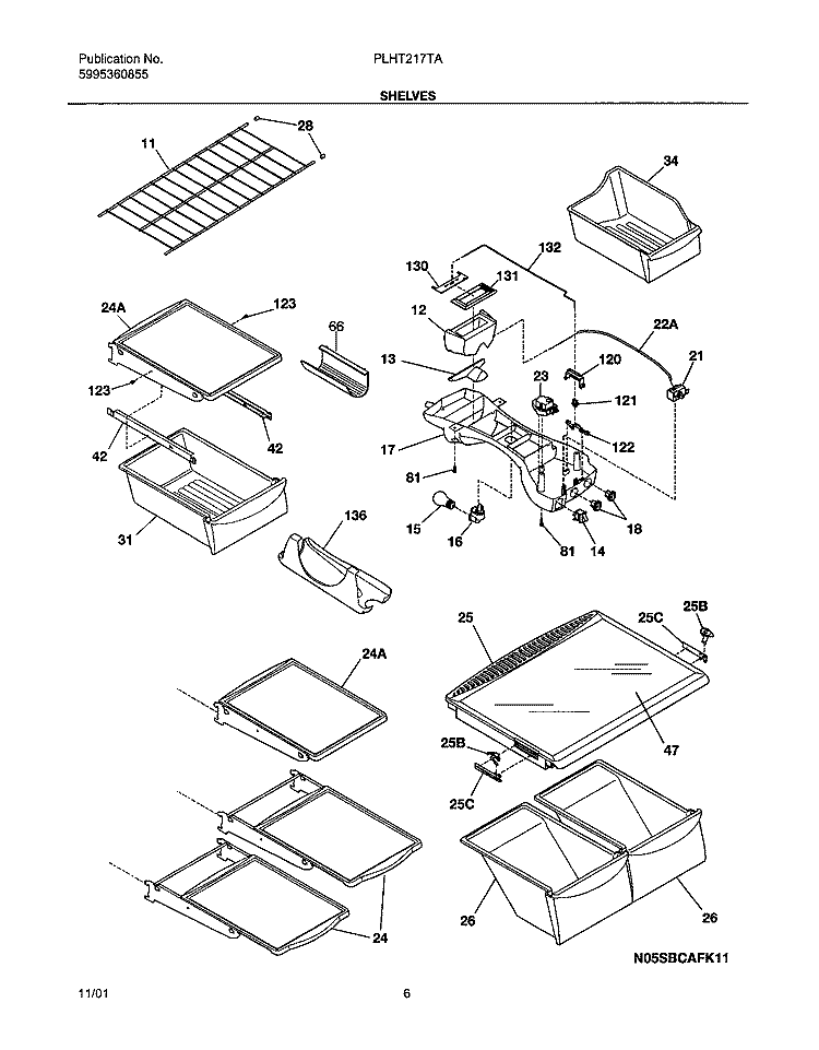 SHELVES Diagram and Parts List for PLHT217TAB1  Frigidaire Refrigerator