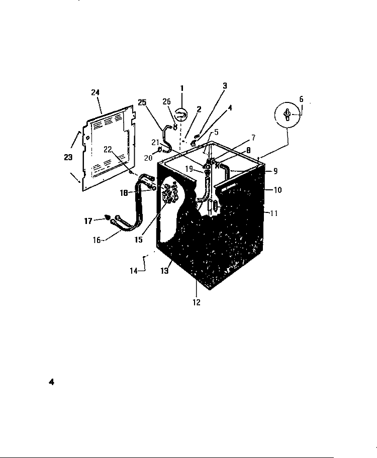 CABINET, HOSES Diagram and Parts List for LA600JXV3  Frigidaire Washer