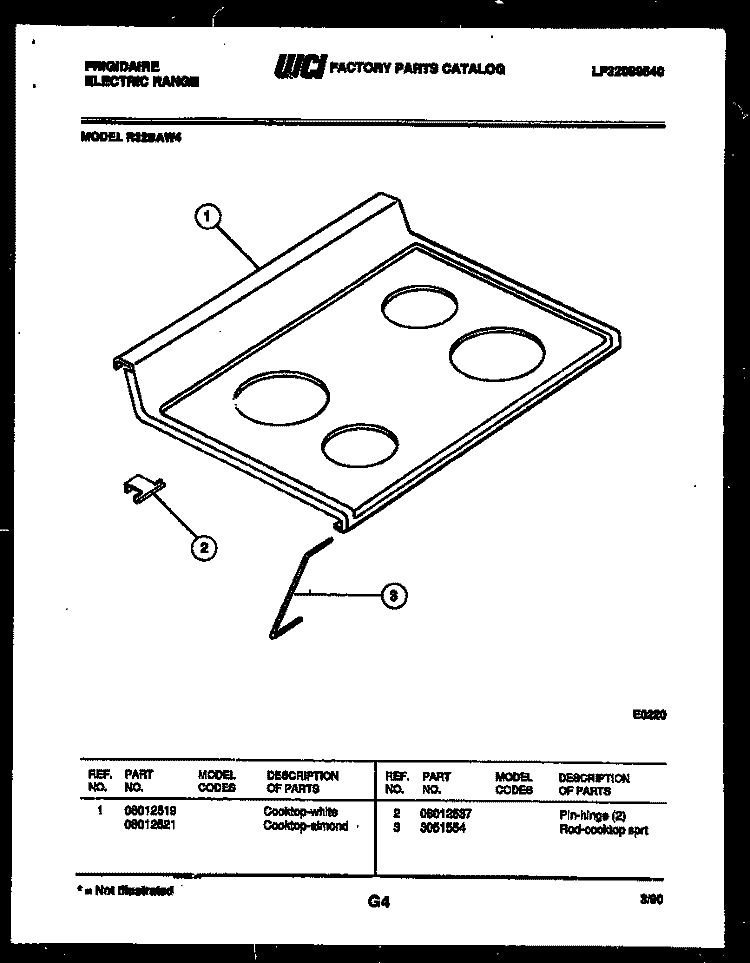 COOKTOP PARTS Diagram and Parts List for R32BAW4  Frigidaire Range
