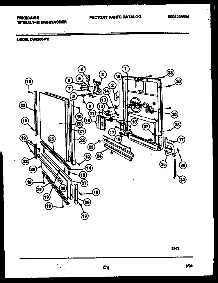DOOR PARTS Diagram and Parts List for DW2508PW2  Frigidaire Dishwasher