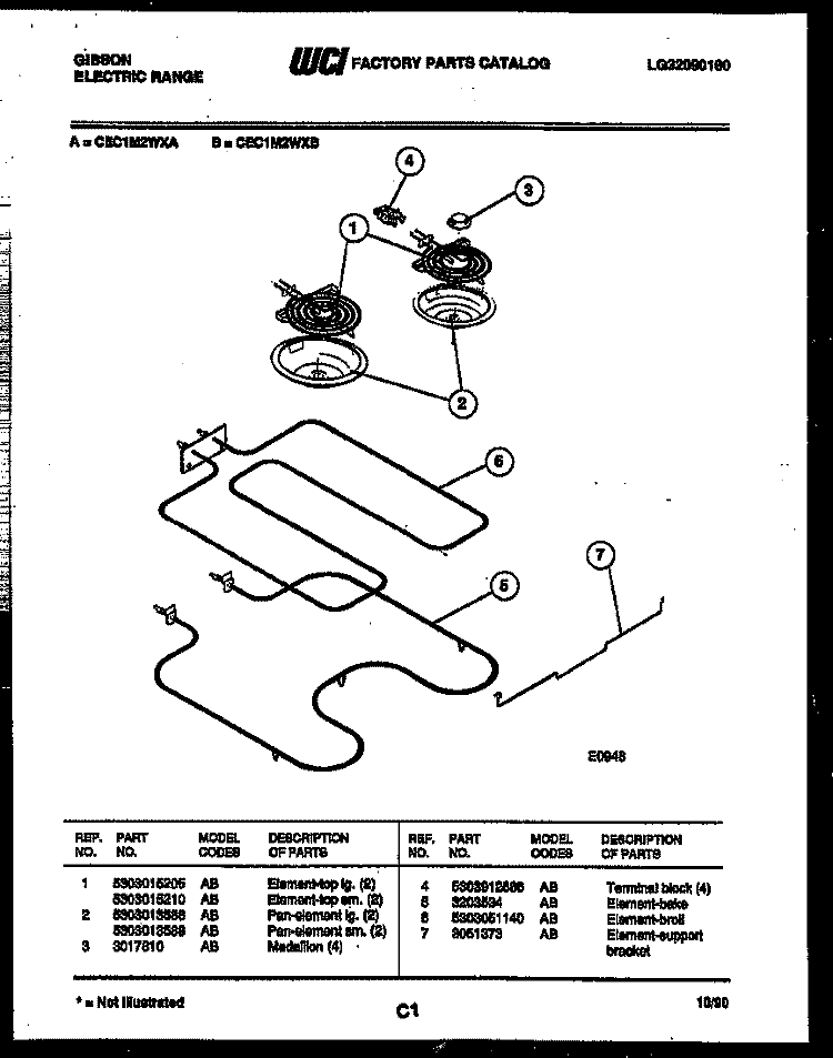 BROILER PARTS Diagram and Parts List for CEC1M2WXB  Gibson Range