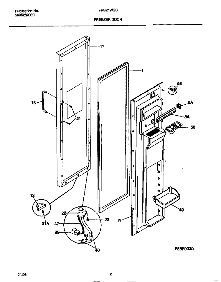FREEZER DOOR Diagram and Parts List for FRS24WSCB2  Frigidaire Refrigerator