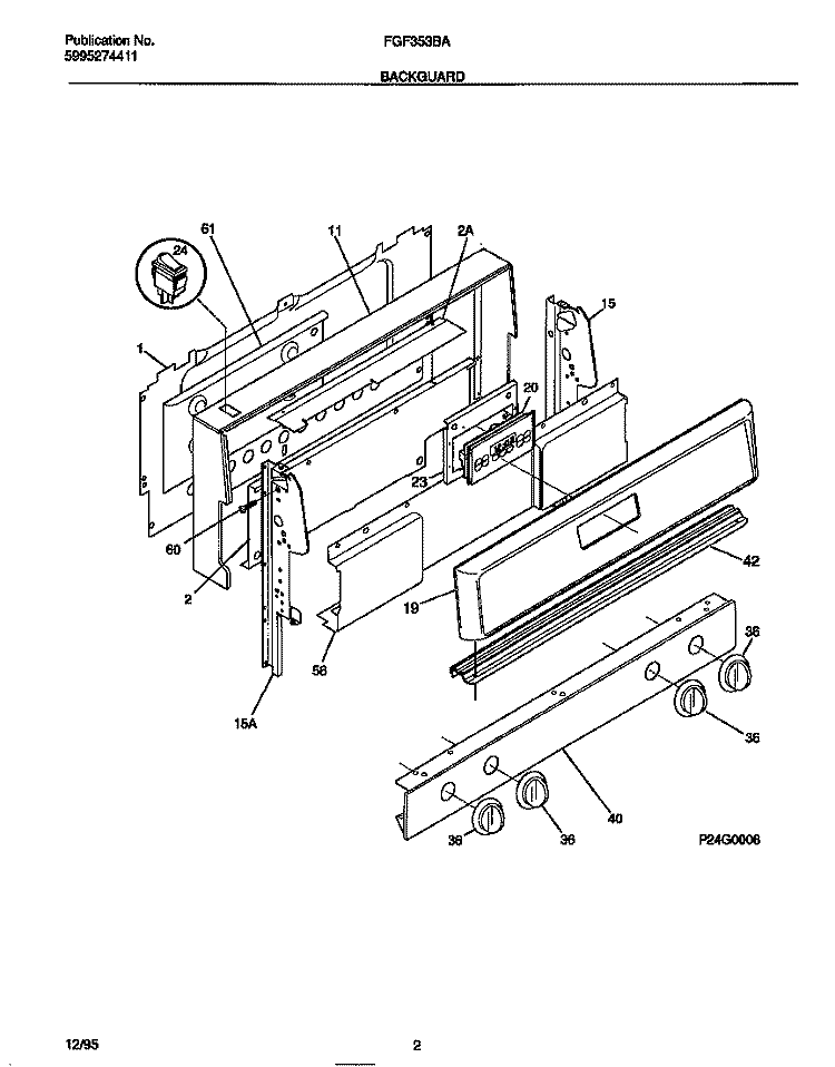 BACKGUARD Diagram and Parts List for FGF353BADB  Frigidaire Range